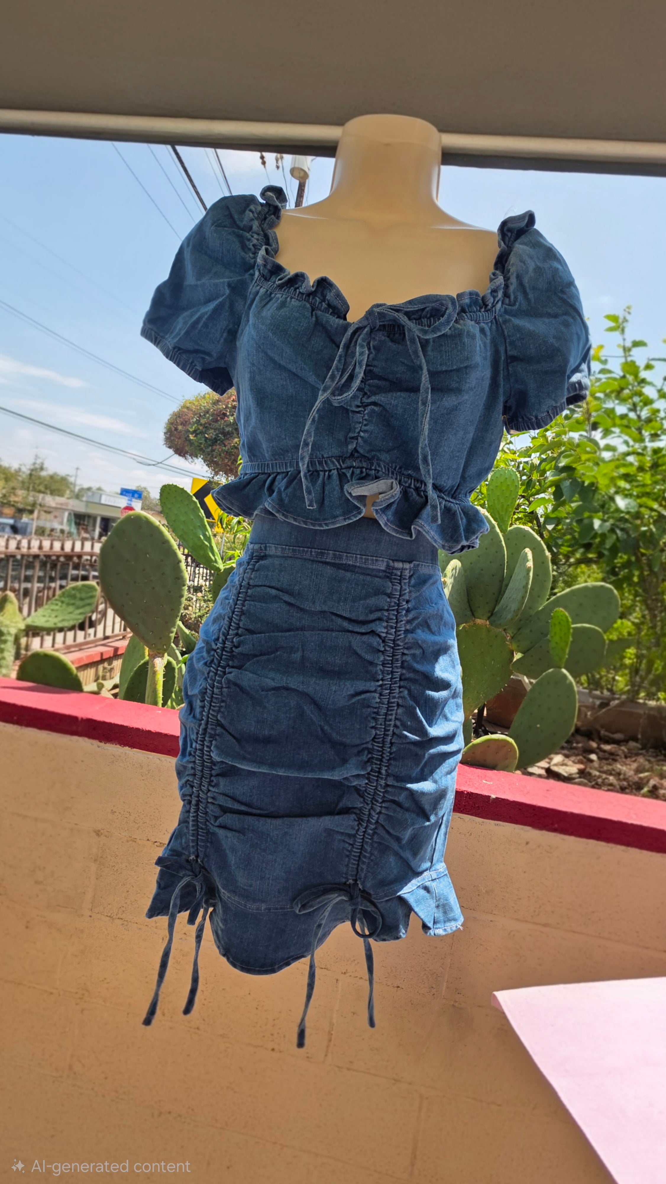 Denim skirt and crop top set